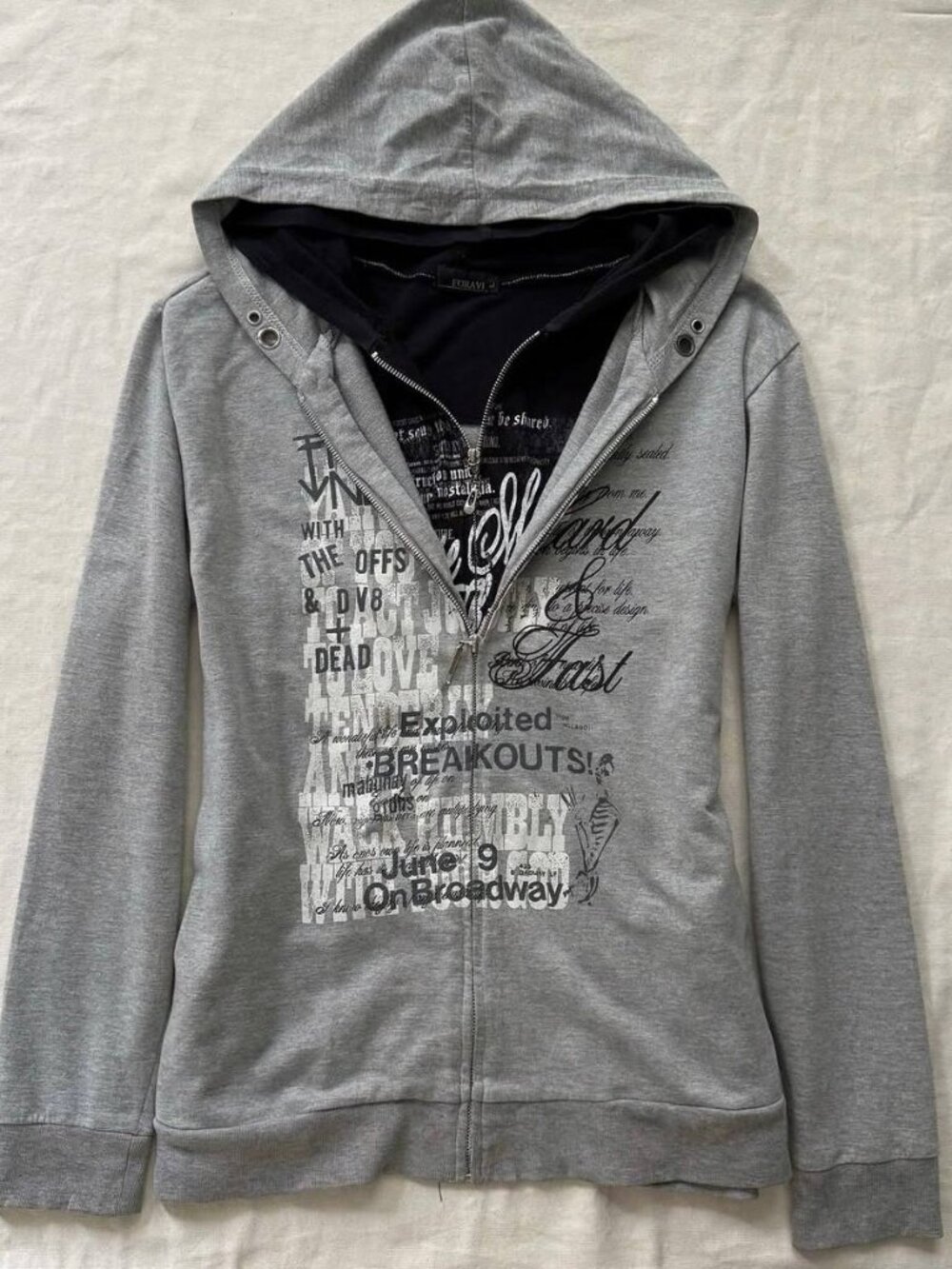 Gray Graphic Zip-Up Hoodie